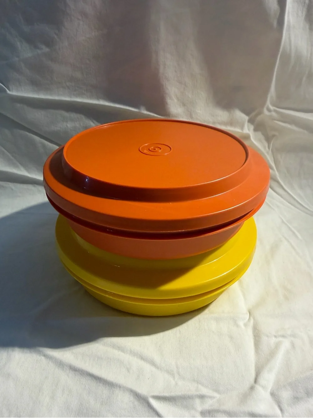 Vintage Tupperware Seal N Serve Bowls 1206 1207 Orange Yellow Set of 2 w/Lids
